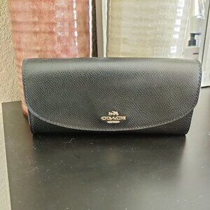 COACH Large Flap Wallet - Black Leather w/Gold Hardware